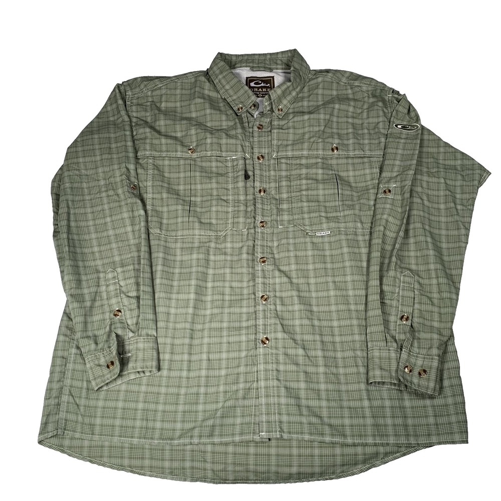 Drake Clothing Company Shirt Mens XL Green Plaid Vented Fishing Hiking Outdoor
